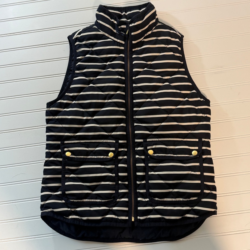 J.Crew Puffer Vest Women S Navy White Striped Quilted Down Feather Zip Up